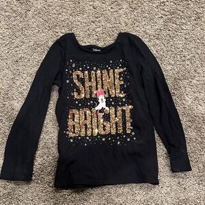 Disney Minnie Mouse Black and Gold 'Shine Bright' Sequin Holiday Long Sleeve Tee
